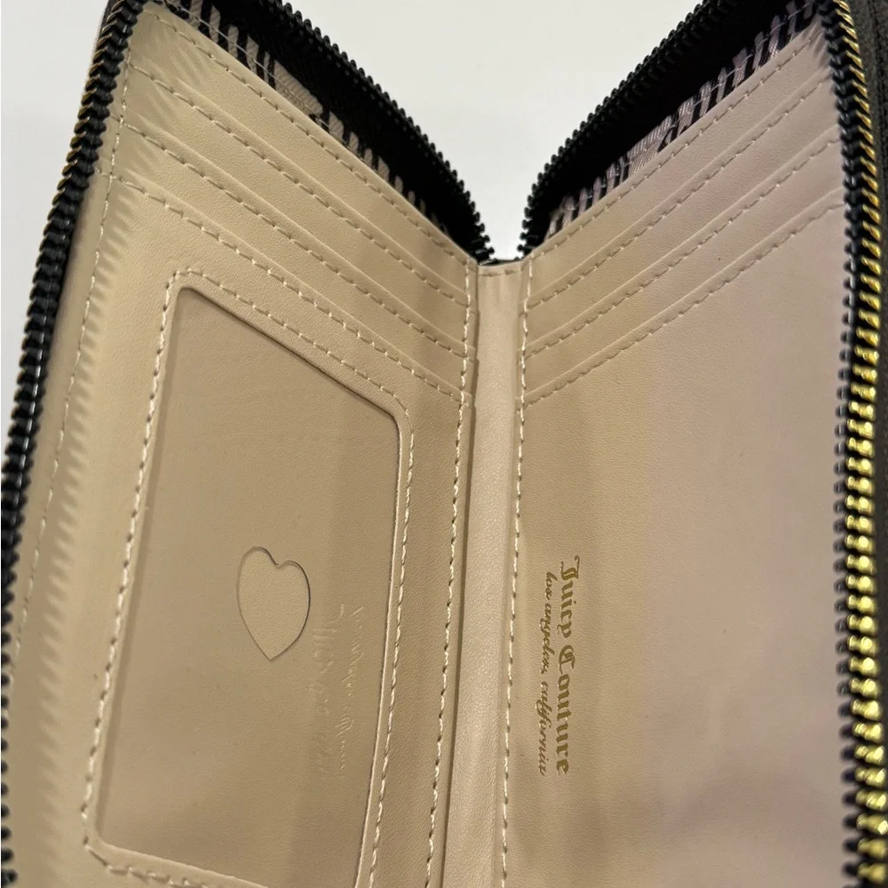 Juicy Couture Pink Black Zip Wallet | Embroidered Logo | NWT